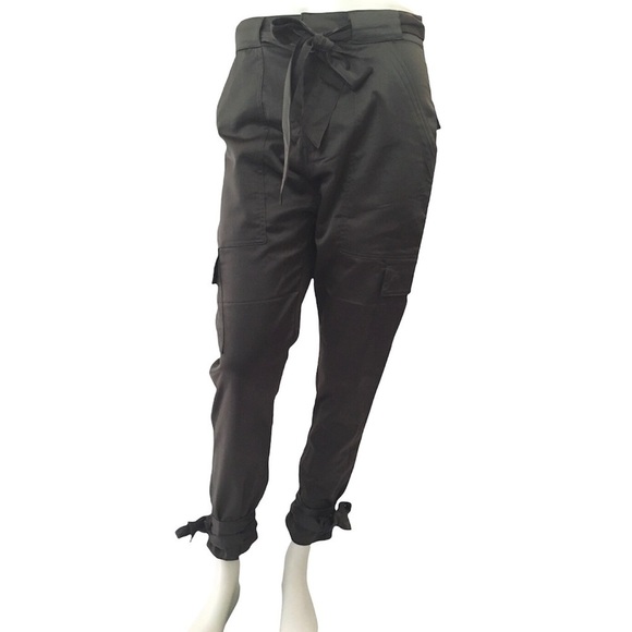 Joie Erlette Ankle Tie Cropped Cargo Pant in Deep Olive Green Size 2 NWT - Picture 1 of 9